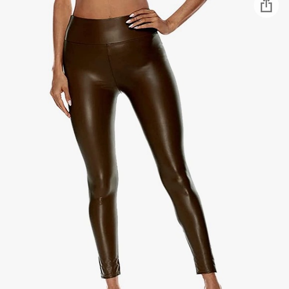 BROWN FAUX LEATHER LEGGINGS SIZE SMALL/MEDIUM FIT! Brand new never worn! - Picture 1 of 5